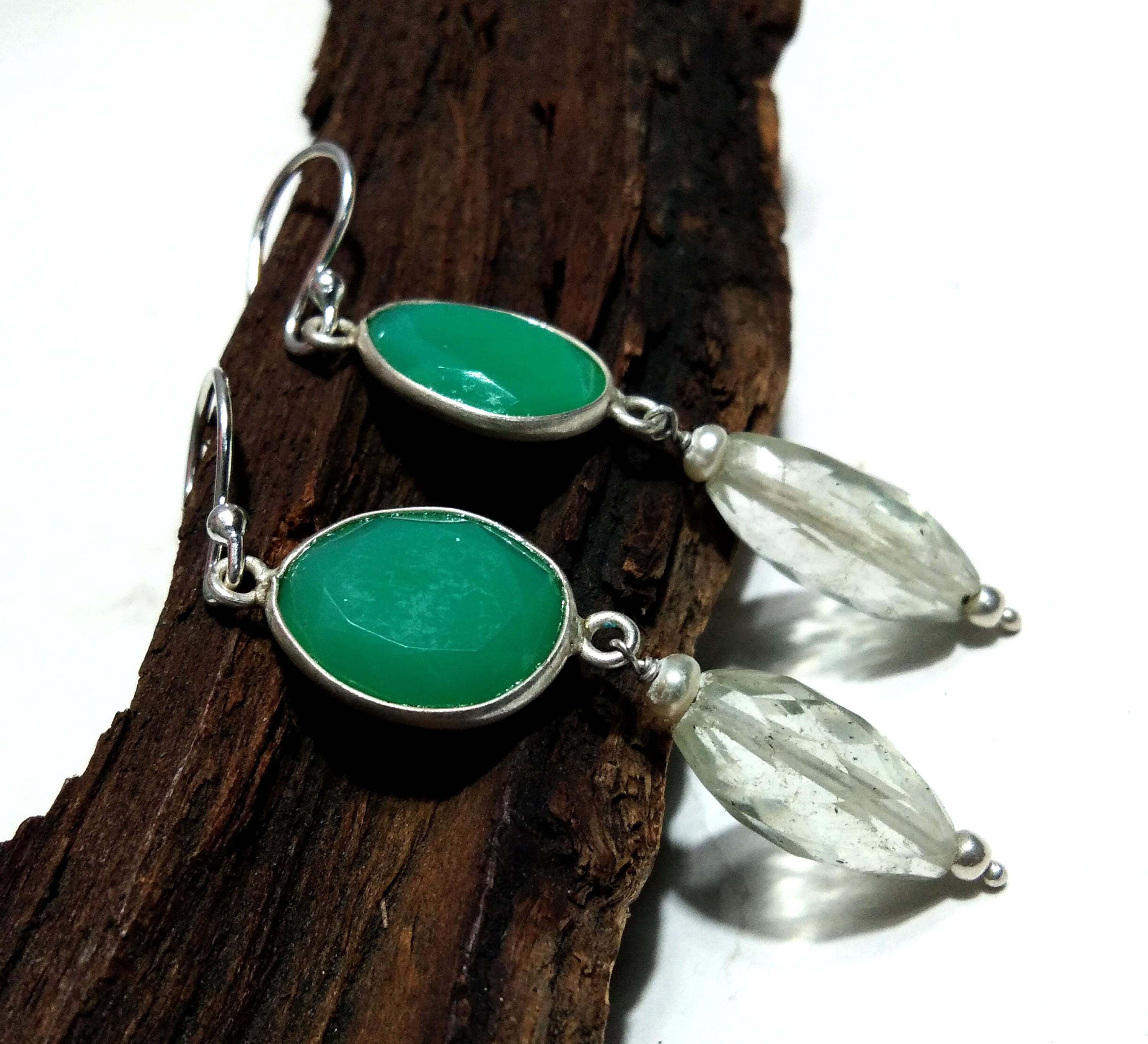 Beautiful Earring ! Natural Gemstone Green Amethyst & Cryso Onyx Earring, 925 Starling Silver Handmade Jewelry Earring, Gift For Girls/Women